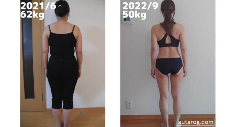 全身背面　左が減量前　右が筋トレ開始半年後